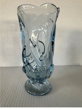 Fenton Ice/Colonial Blue Swirl Art
Glass Vase Ruffle Rim Footed
Marked 8 Vintage